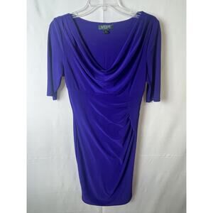 LaurenRalph Lauren Women's Carleton Jersey Draped Cowl Neck Purple Dress Sz 6